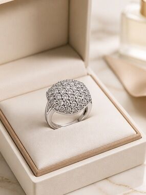 Size 9 White Topaz gemstones 925 Sterling Silver Pavé Dome Ring
